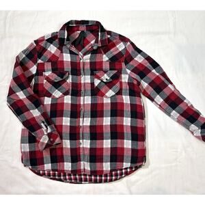 Seven7 For All Mankind Red Black White‎ Plaid Flannel Shirt Mens Medium M Collar